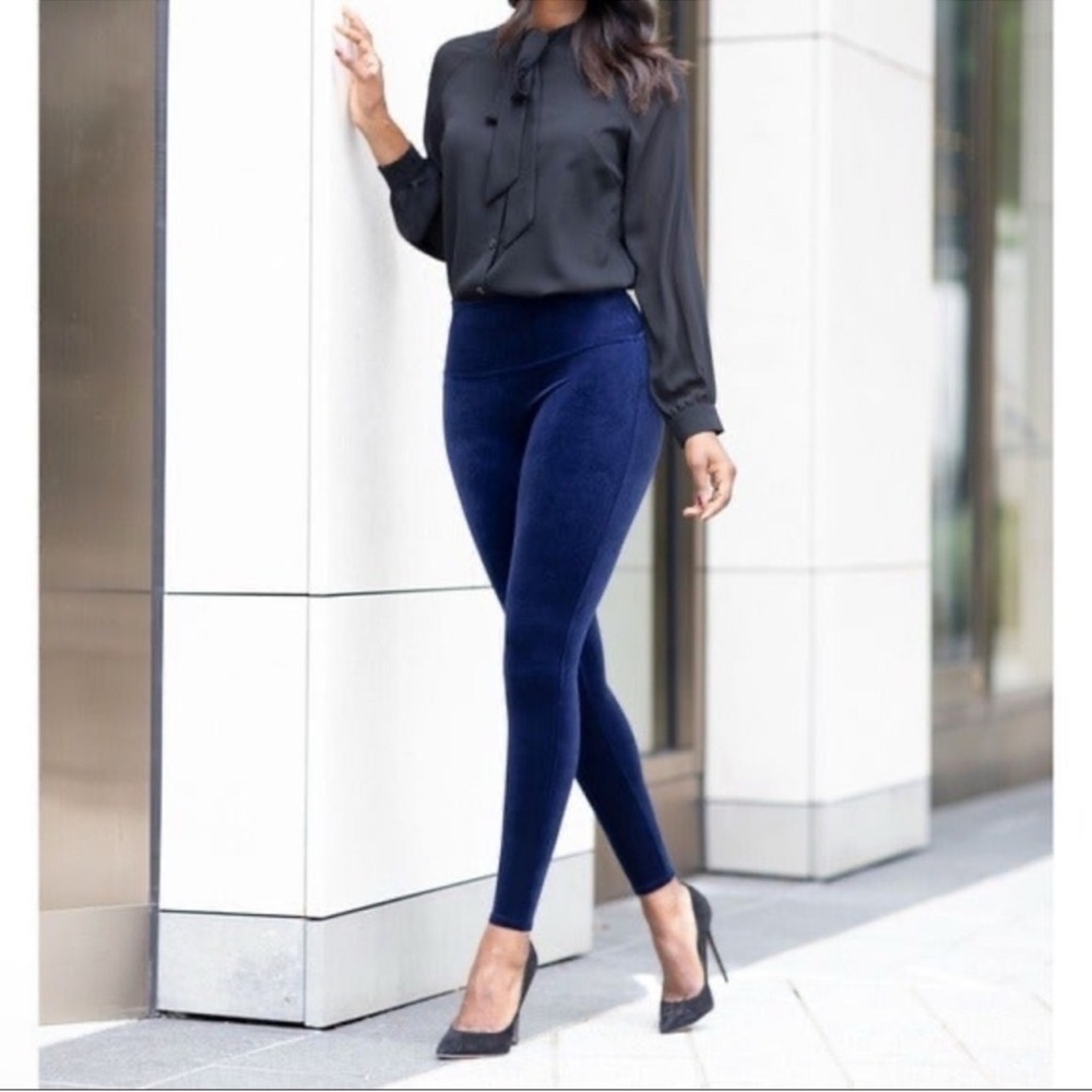 Spanx Velvet Blue Velour Leggings